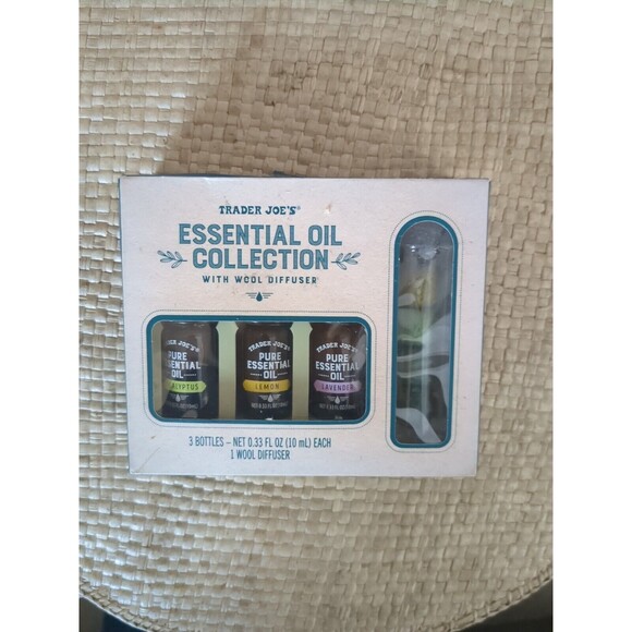 Trader Joe's Essential Oil Collection 3 Bottles 0.33oz Each With Wool Diffuser - Picture 1 of 5